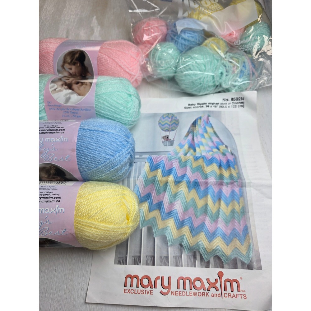 Mary Maxim Babys Best Yarn Kit Pastel Ripple Afghan Pattern 8502N Sport Weight